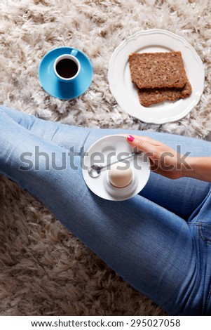 Woman taking a selfie of her breakfast