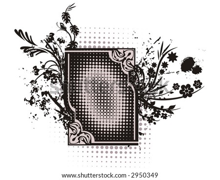 Abstract floral frame with grunge and halftone effects. Check my portfolio for more of this series as well as thousands of similar and other great vector items.