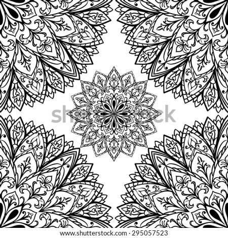 Seamless vector background with floral ornaments. Ethnic detailed pattern on a white background. Pattern for the fabric.