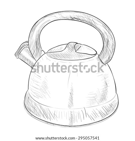 Vector sketch illustration of kettle. Hand draw illustration.
