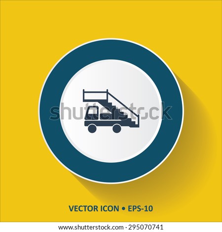 Blue vector Icon of Airport stairs truck on Yellow Color Background with Long Shadow. Eps.10.
