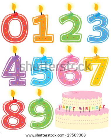 Numbered Birthday Candles and Cake Isolated