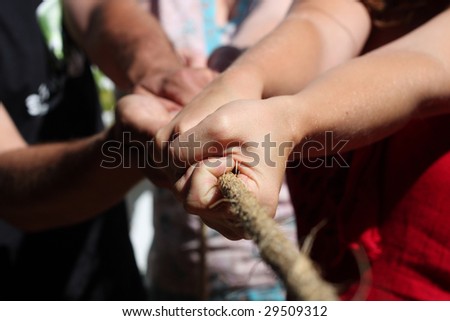 Various people are pulling together at a rope Royalty-Free Stock Photo #29509312