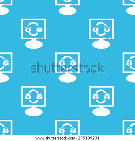 Image of exchange between dollar and ruble purses on screen, repeated on blue background