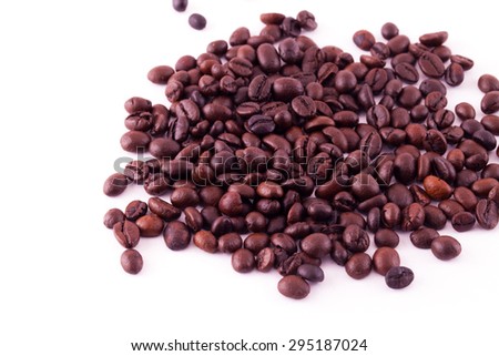 Closeup coffee Beans isolated on white background.
