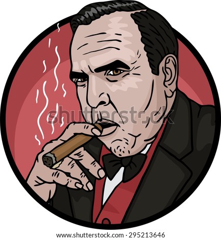 fat mobster in a suit with cigar portrait of a circle