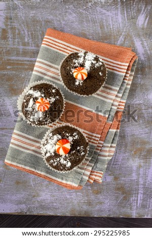 Muffins on blue table