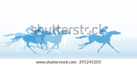 Blue banner with horse racing. Galloping horseback riders. Horseracing winner, vector. Royalty-Free Stock Photo #295245203