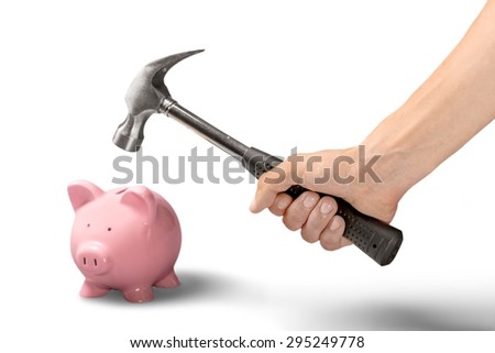 Piggy Bank, Hammer, Coin Bank. Royalty-Free Stock Photo #295249778