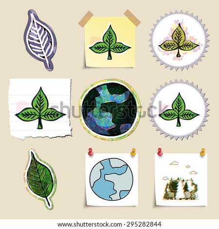 Ecology emblems set. Hand drawn and isolated. Stickers