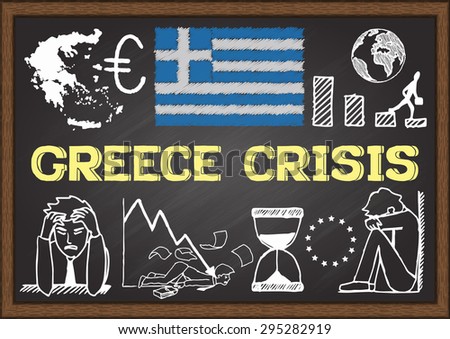 Doodles about Greece crisis on chalkboard.