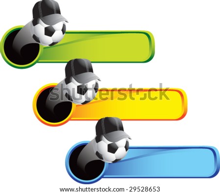 flying soccer ball referee on colored banners
