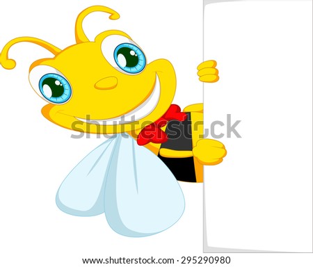 Bee cartoon holding blank paper