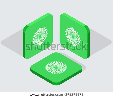 Vector modern 3 isometric flower app icons with shadows on gray background