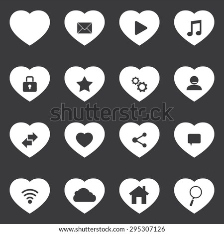 Vector black hearts icons set