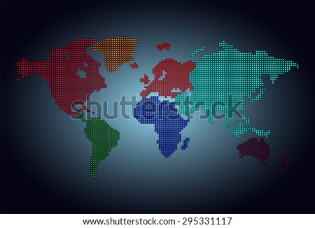 map of the world colorful pixel dark blue background. vector illustration. dot. table. square. Mosaic. ingographics. background for computer graphic website internet and technology.