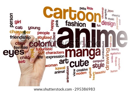 Anime word cloud concept with cartoon manga related tags