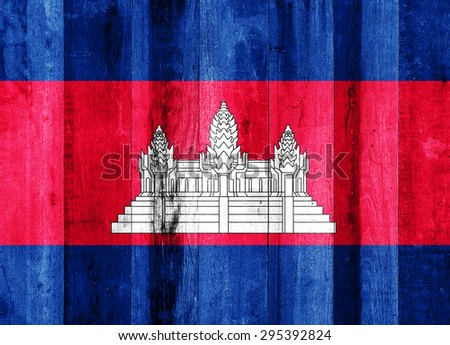 Cambodia flag on wooden background