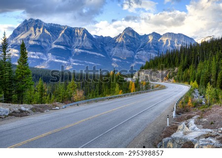 The most picturesque road in Banff and Jasper national parks, Canada Royalty-Free Stock Photo #295398857