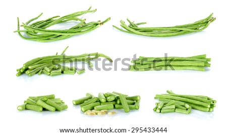 Collection Long bean isolated on the white background.
