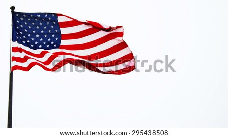 American flag waving isolated on white