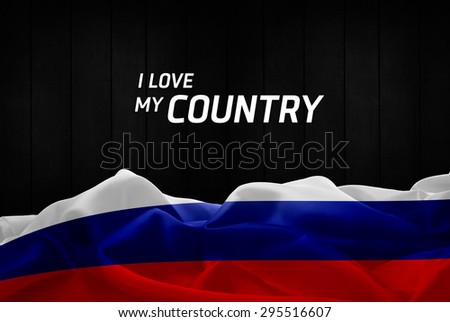I Love My Country Russia flag and wood background