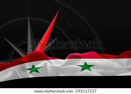 Syria High Resolution flag and Navigation compass in background
