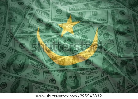 colorful waving mauritania flag on a american dollar money background