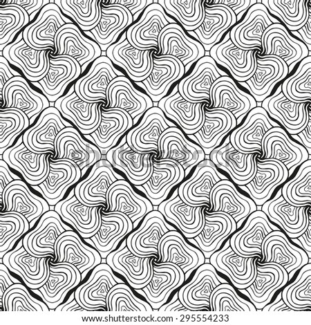 Vector creative hand-drawn abstract seamless pattern of stylized flowers in black and white colors  Royalty-Free Stock Photo #295554233