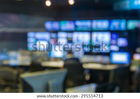 blur image, television studio live news broadcast. Royalty-Free Stock Photo #295554713