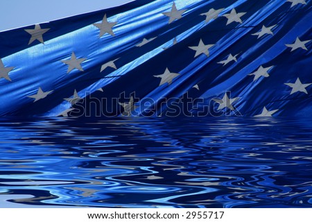 american flag in water