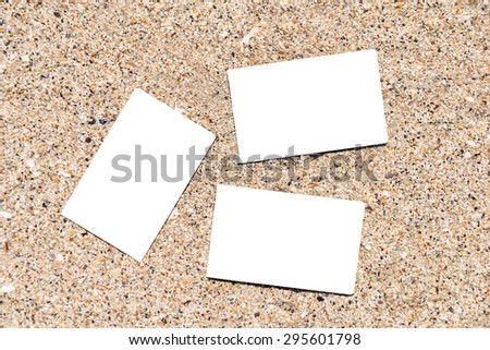 White Blank Business Cards On Beach Sand In Summer