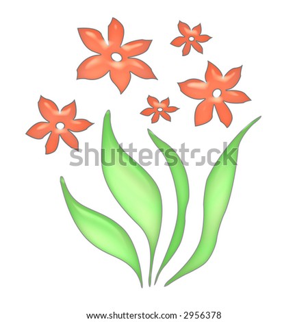 3d flowers and leaves on  white  background ,scrapbook,poster