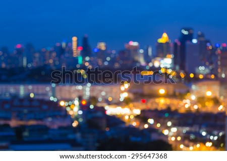 Skyline of blur bokeh city lights background