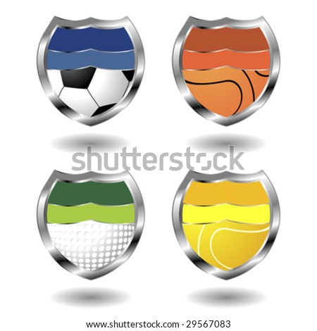 Sport badges ornamented with balls over white background