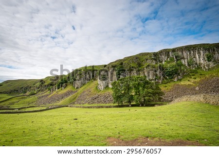 Whin Sill at Holwick / This splendid escarpment known as the Holwick Scar is part of the Whin Sill in Teesdale and popular with climbers Royalty-Free Stock Photo #295676057