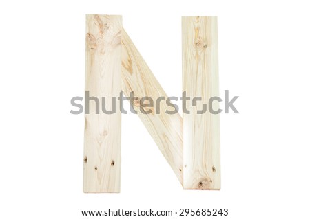 N letter of wooden alphabet isolated on white background