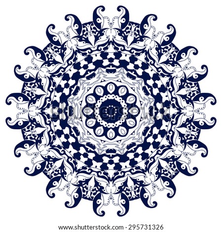 Ethnic round ornament. Hand drawn mandala. Orient traditional background. Lace circular ornament.  Ethnic, Indian, Islamic, Asian, ottoman, Arabic  motif. Vector illustration.