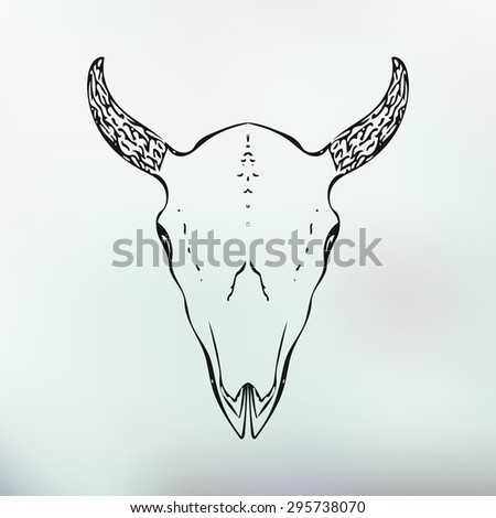 Animal skull, muflon, goat, skull hand drawing, editable vector isolated on white, EPS 10