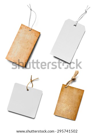 collection of  various price label notes on white background. each one is shot separately