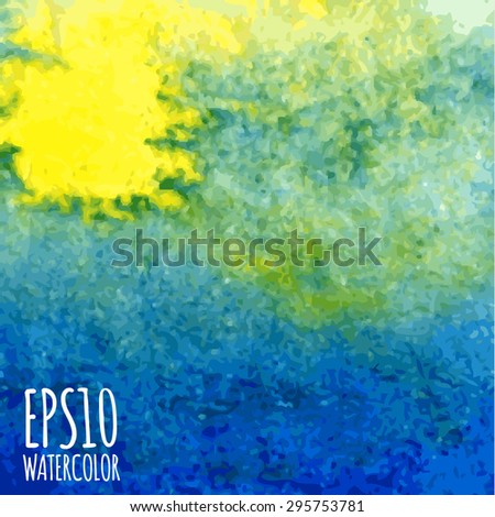 Vector blue, turquoise, white and yellow watercolor background. Watercolor texture for decoration design elements. Hand drawn design element.