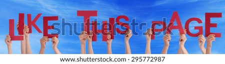 Many Caucasian People And Hands Holding Red Letters Or Characters Building The English Word Like This Page Blue Sky