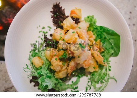 The shrimps tempura. Japanese food. Shallow dof