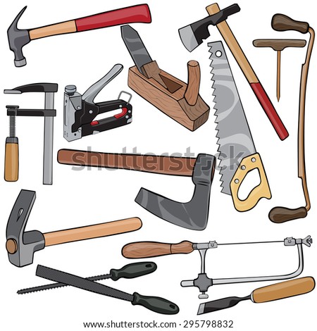 Vector illustration, carpenter's tools, cartoon concept, white background.