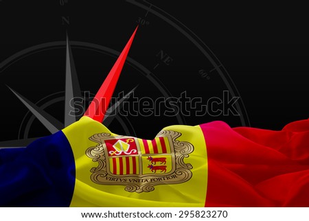 Andorra High Resolution flag and Navigation compass in background
