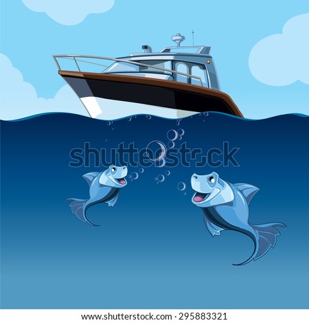 Picture with fishing from the yacht in the high sea