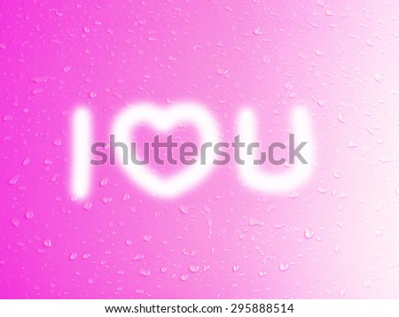 "I LOVE YOU" message on purple background of water drops