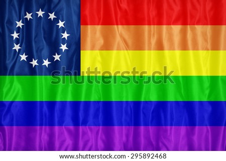 13-Star LGBT Rainbow flag pattern on fabric texture,retro vintage style