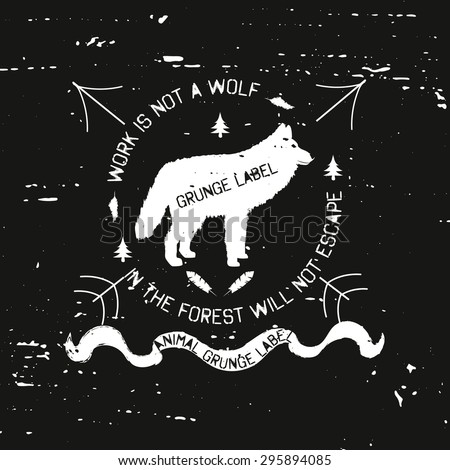 Animal label collection. Wolf.  Vintage style forest animal stamps. Grunge background. Vector illustration. 