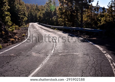 Long Empty Desert Asphalt Road in El Hierro Canary Islands Spain